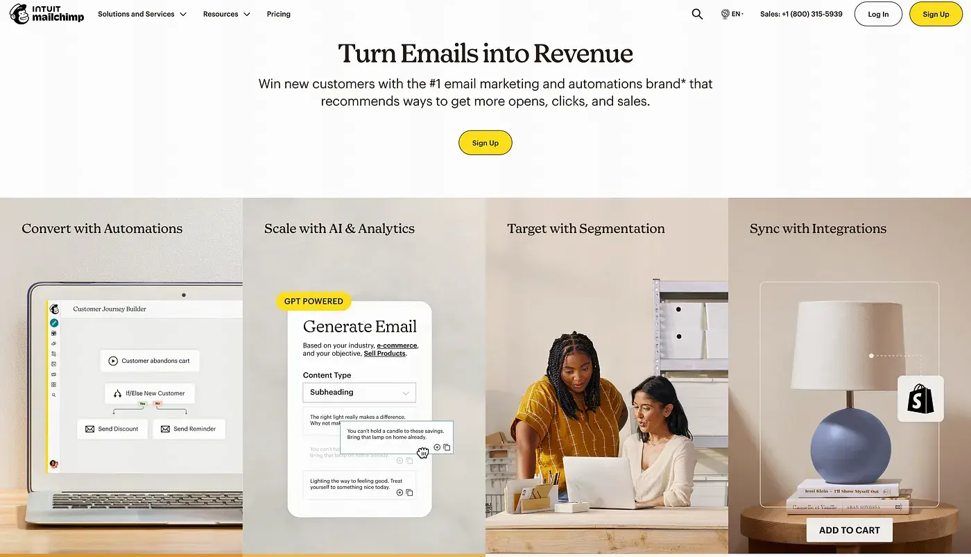 Mailchimp email marketing platform interface showing template editor and campaign creation options