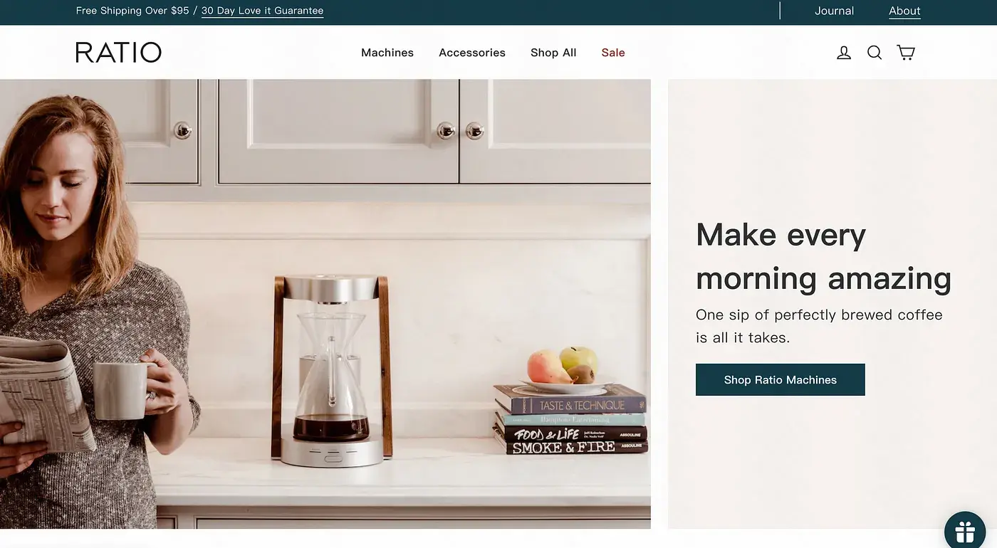 Ratio Coffee&#x27;s website showcasing an intuitive product selection interface